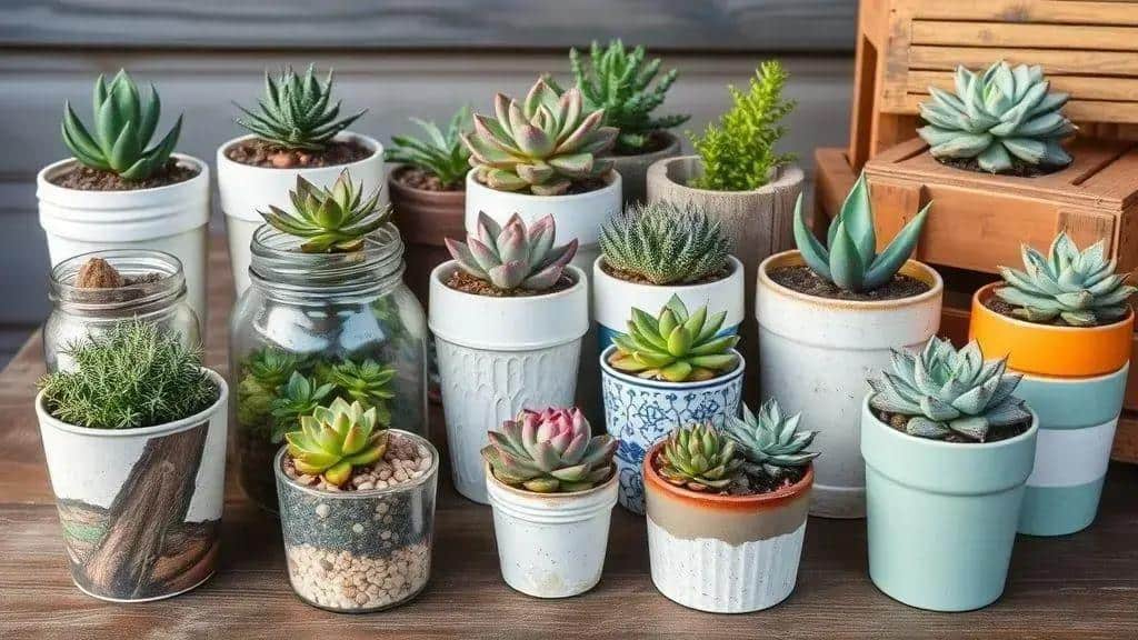 tipos de potes reciclados para suculentas